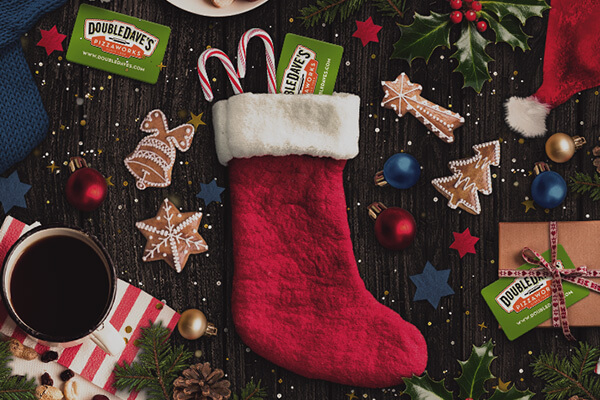 Christmas stocking with DoubleDave's gift cards